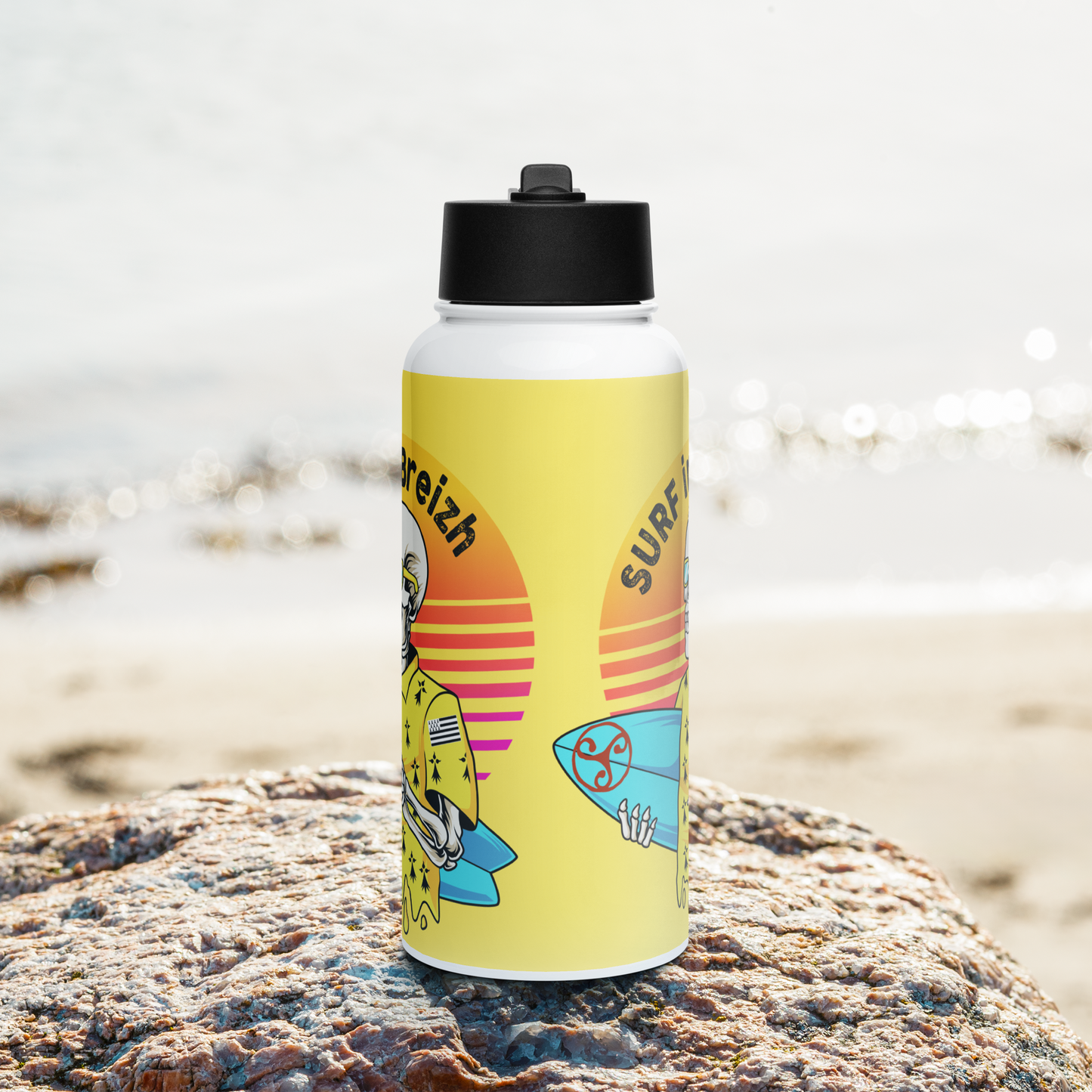 Bouteille d'eau Surf in Breizh design squelette surfeur