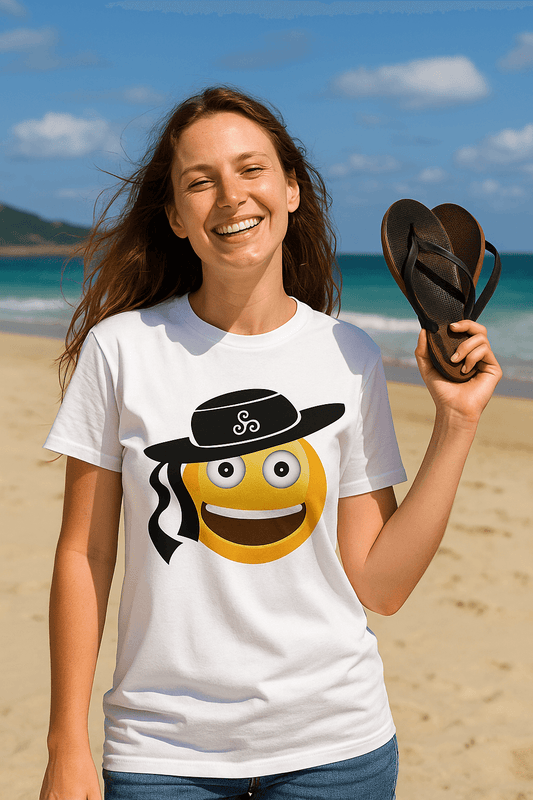 White Emoji Happy Breton T-shirt