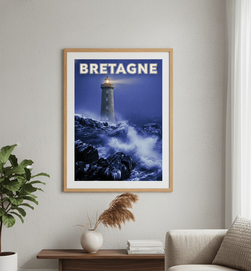 Affiche Bretagne – Phare et tempête 30x20 cm