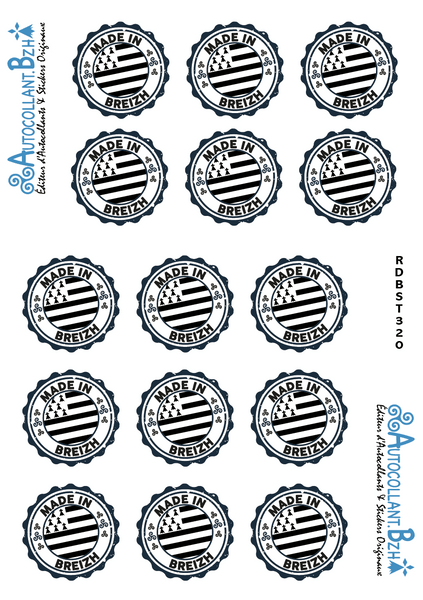 Planche d'autocollants ronds Made in Breizh - 15 stickers bretons 3,5 cm - Autocollant BZH