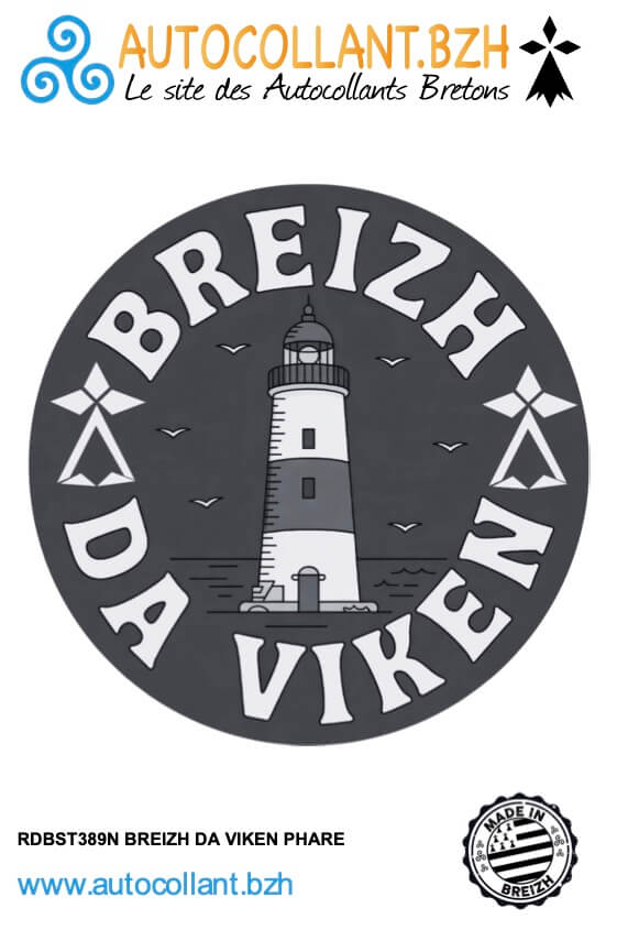 Autocollant Breizh Da Viken Phare Noir & Blanc