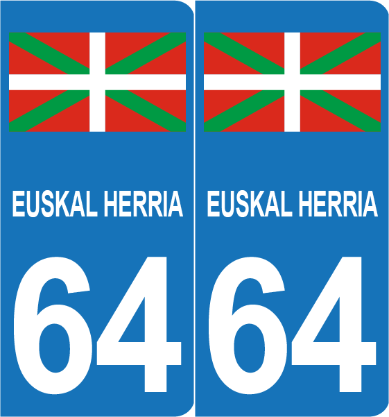 Autocollant Plaque Immatriculation Drapeau Pays Basque EUSKAL HERRIA 64 - Lot de 2