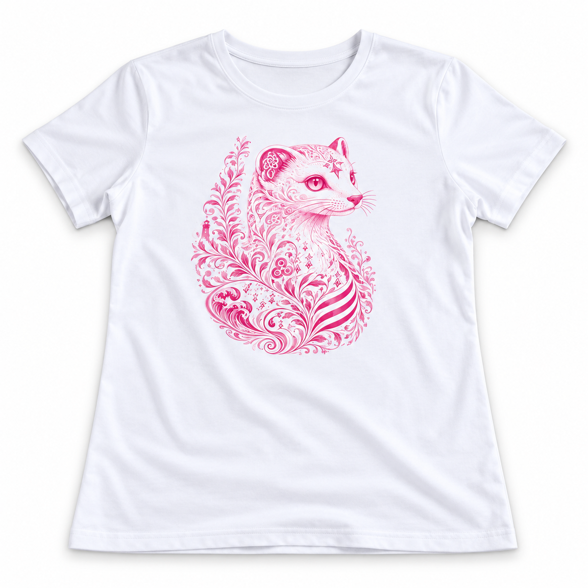T-shirt blanc Hermine Stylisée Rose – Coton bio