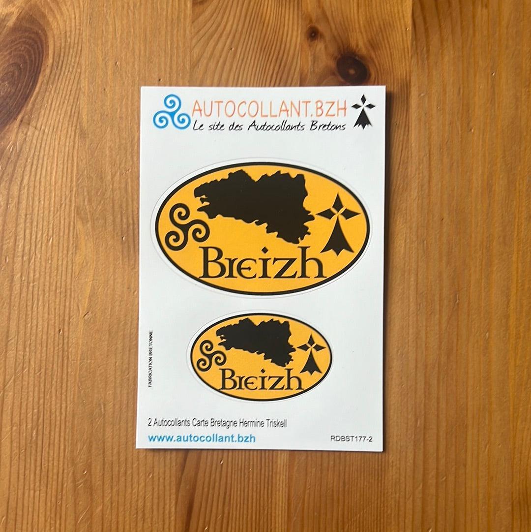 Autocollant Breton Orange Carte Bretagne Hermine Triskell - Autocollant BZH