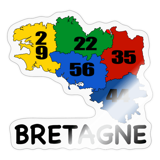 Autocollant carte Bretagne avec Départements - Autocollant BZH