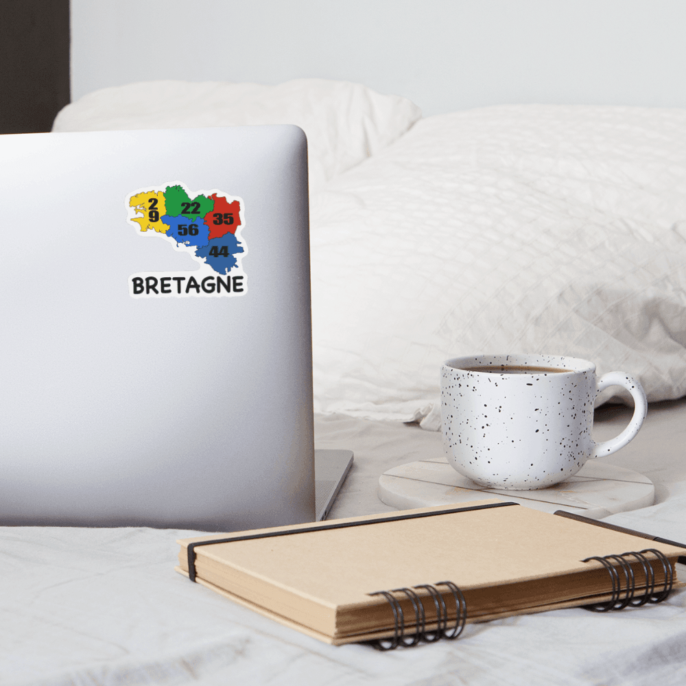 Autocollant carte Bretagne avec Départements - Autocollant BZH