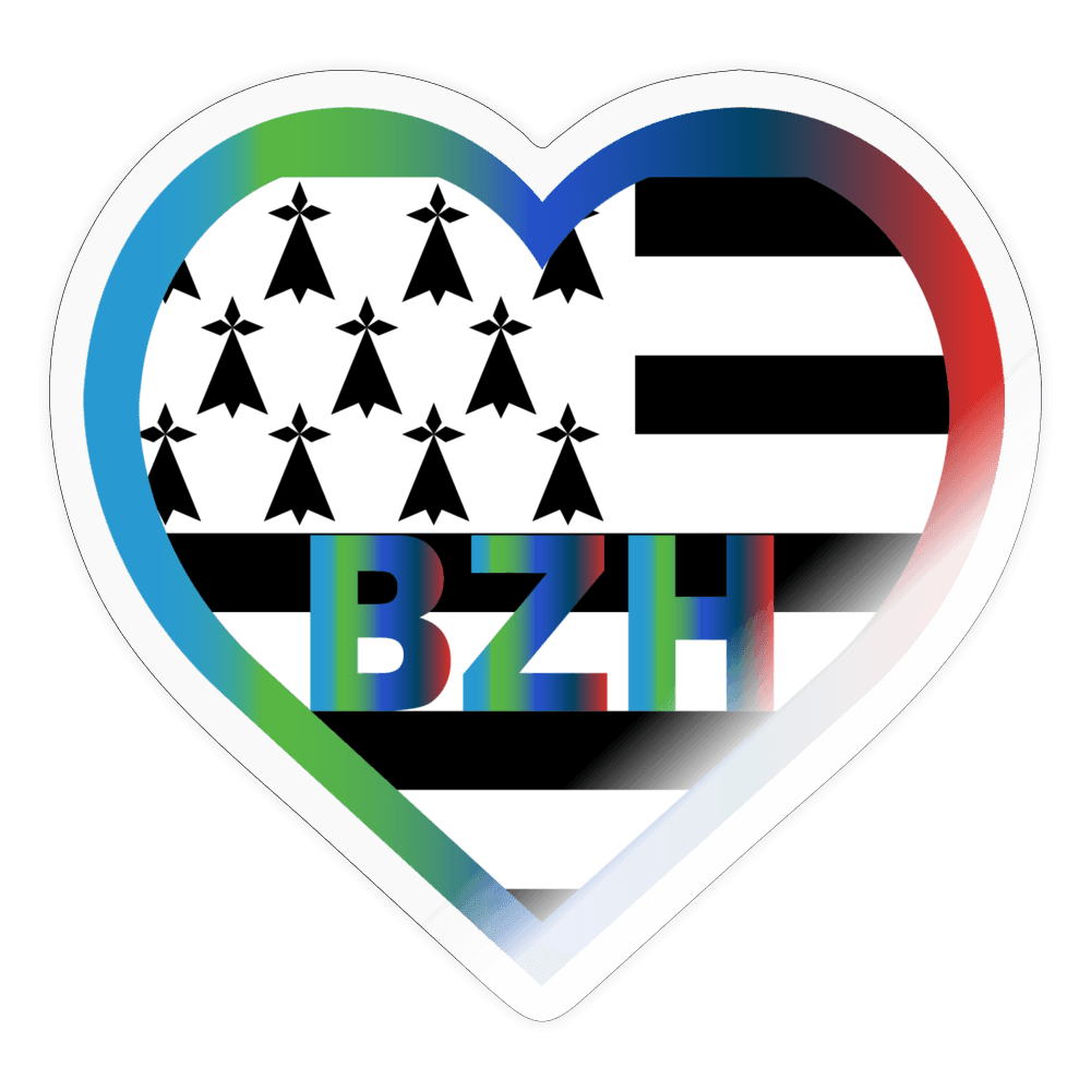 Autocollant Cœur Drapeau Breton avec la couleur des 5 Départements (Blanc Brillant, Blanc Transparent) - Autocollant BZH
