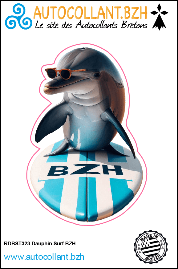 Autocollant Dauphin Surf BZH - Autocollant BZH