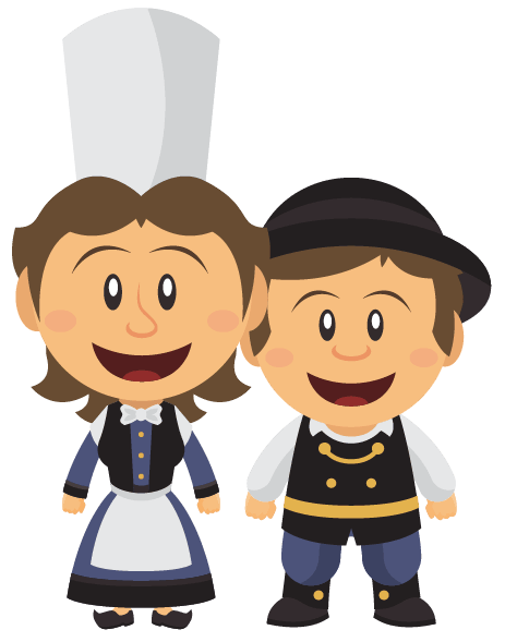 Autocollant Petite Bretonne Petit Breton - Couple de jeunes bretons en costume traditionnel - Autocollant BZH