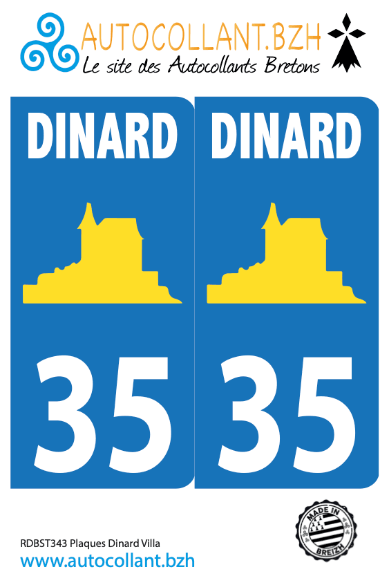 Autocollant Plaques Immatriculation Dinard Villa 35 - Autocollant BZH
