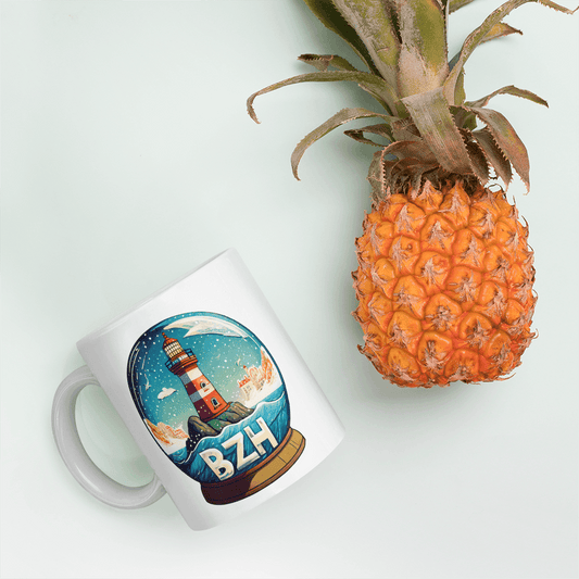 Mug Blanc Brillant Boule à Neige BZH - Autocollant BZH