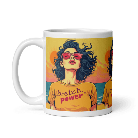 Mug Blanc Brillant Femme Breizh Power - Autocollant BZH