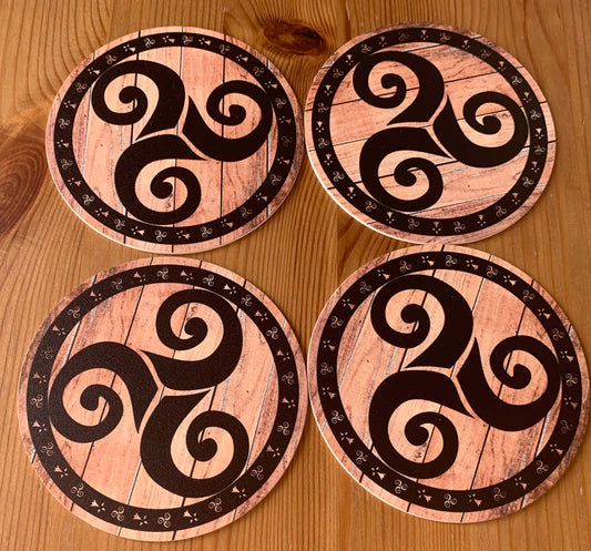 Lot de 4 sous-verres en carton Triskell – Effet Bois Vieilli