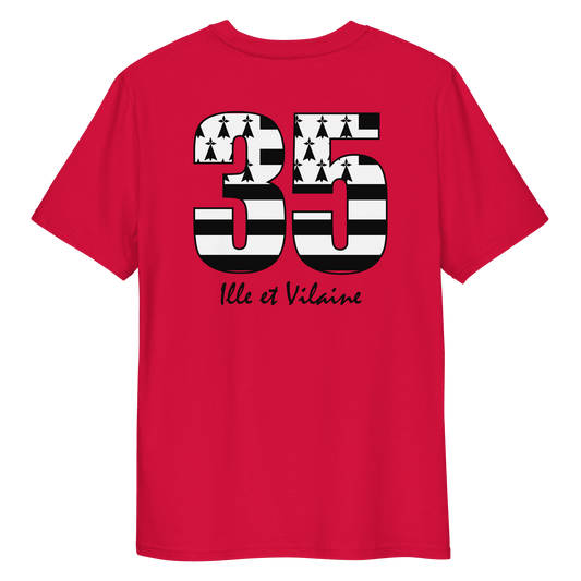 T-shirt Unisexe “35 Ille et Vilaine” Drapeau Breton Coeur et Dos - Autocollant BZH