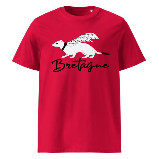 Tee-shirt Bio Unisexe Hermine (l'animal) avec cape drapeau Breton & Bretagne - Autocollant BZH