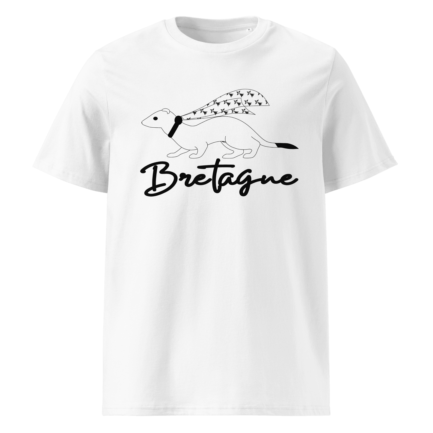 Tee-shirt Bio Unisexe Hermine (l'animal) avec cape drapeau Breton & Bretagne - Autocollant BZH