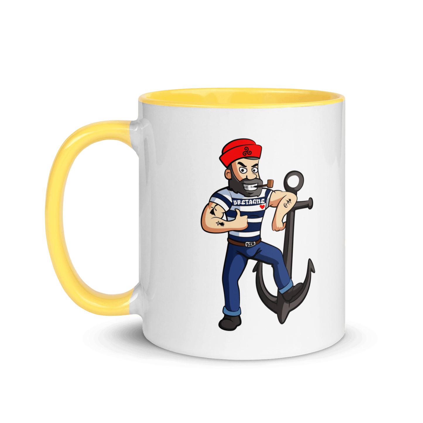 Mug à Intérieur Coloré Marin Breton Ancre - Autocollant BZH