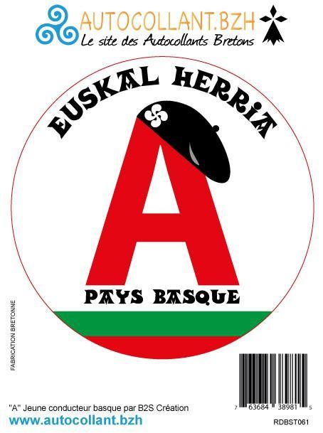 Autocollant A Jeune Conducteur Basque - Autocollant BZH