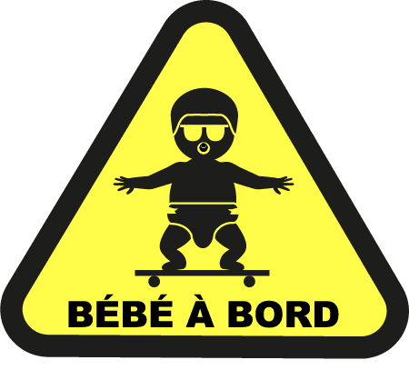 Autocollant Bébé à Bord Skate - Illustration d'un bébé faisant du skate - Autocollant BZH