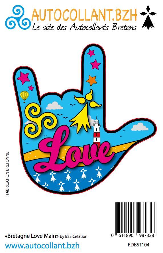 Autocollant Bretagne Love Rock On - Dimensions 8,5 cm x 8 cm - Fabriqué en Bretagne - Autocollant BZH