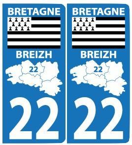 Autocollant Bretagne Plaques Voiture avec Départements - Autocollant BZH