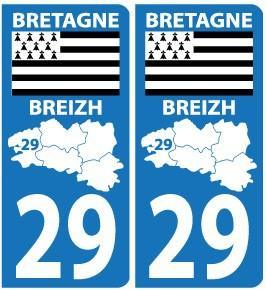 Autocollant Bretagne Plaques Voiture avec Départements - Autocollant BZH