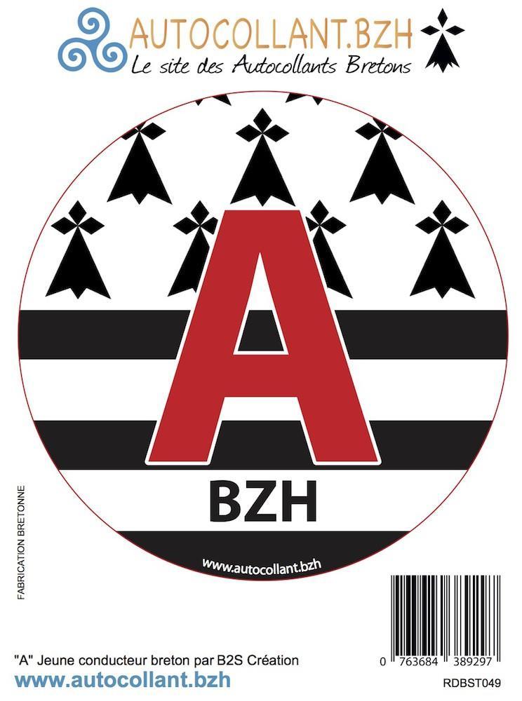 Autocollant Breton A Jeune Conducteur Drapeau Breton BZH - Autocollant BZH