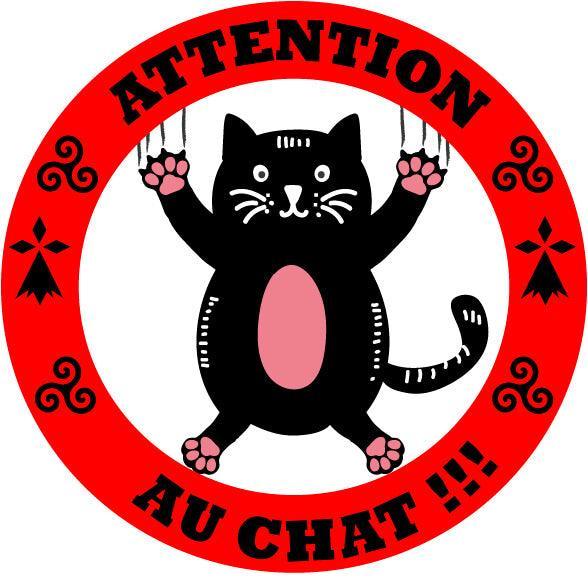 Autocollant Breton Attention au Chat - Autocollant BZH