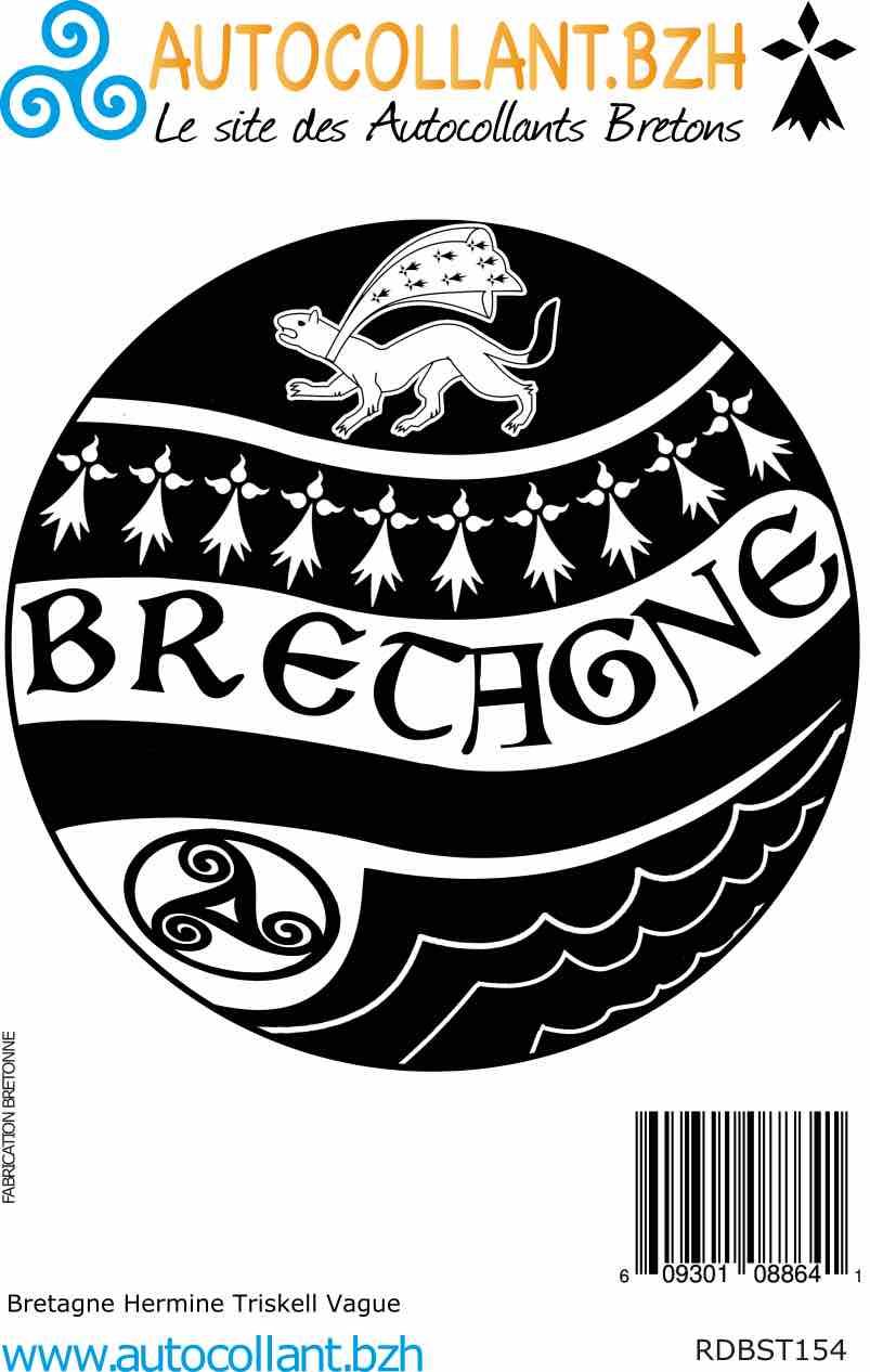 Autocollant Breton Bretagne Hermine Triskell Vague - Autocollant BZH