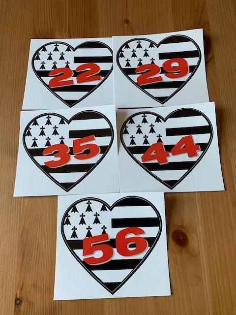 Autocollant Breton Cœur Drapeau et Départements Bretons - Autocollant BZH