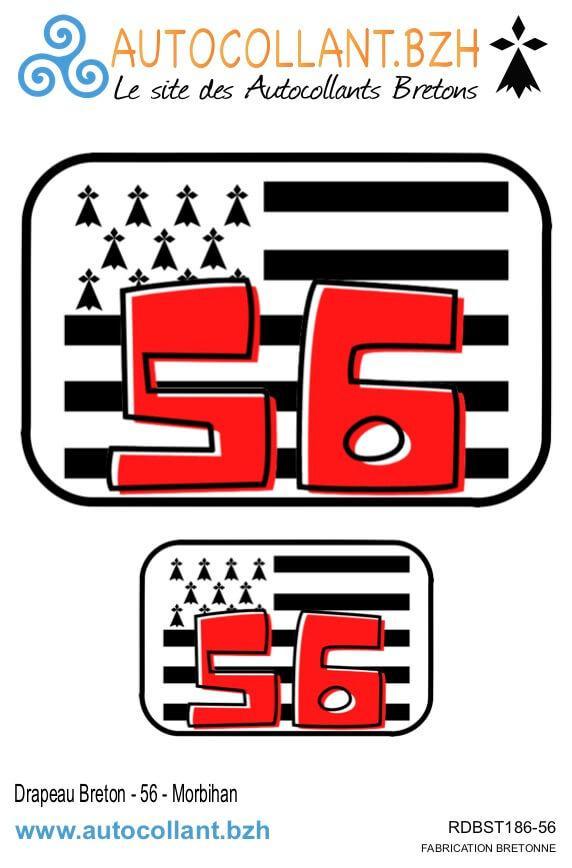 Autocollant Breton Gwen Ha Du avec n° Département Breton - Autocollant BZH