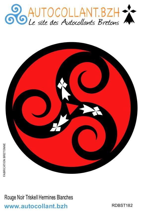 Autocollant Breton Rouge Noir Triskell Hermines Blanches - Autocollant BZH