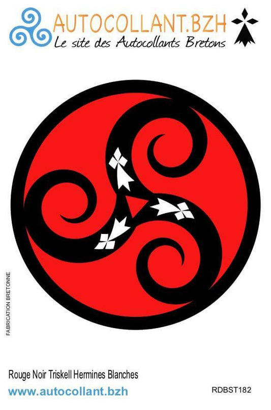Autocollant Breton Rouge Noir Triskell Hermines Blanches - Autocollant BZH