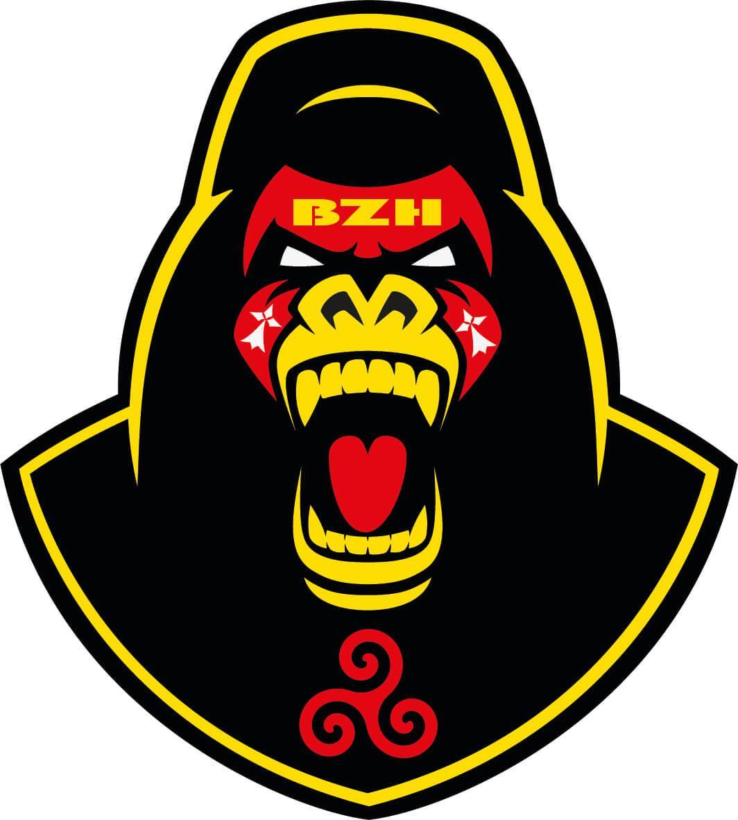 Autocollant Breton Tête de Gorille en Colère Rouge et Jaune - Autocollant BZH