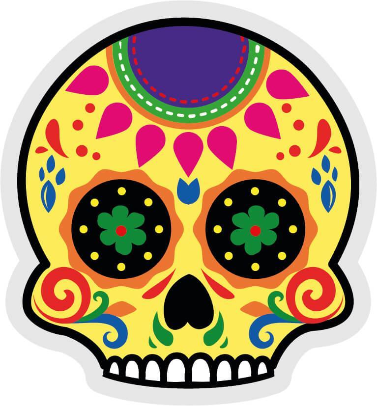 Autocollant Calavera dia de los muertos Jaune - Autocollant BZH