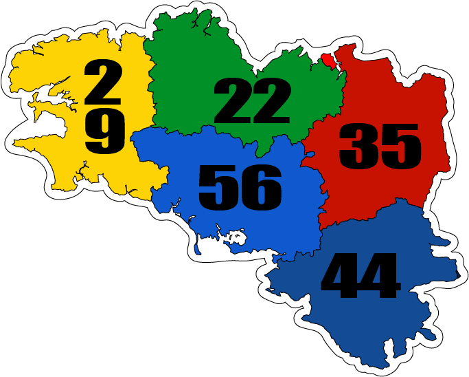 Autocollant Carte de Bretagne avec 5 Départements en couleurs - Fabriqué en Bretagne - 12 cm x 9 cm - Autocollant BZH