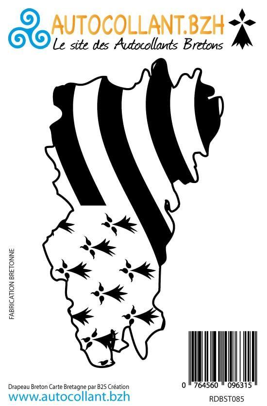 Autocollant Carte de Bretagne Drapeau Breton - Autocollant BZH