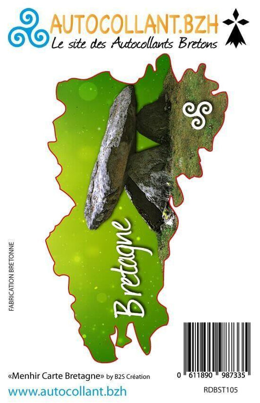 Autocollant Carte de Bretagne Menhir - Autocollant BZH