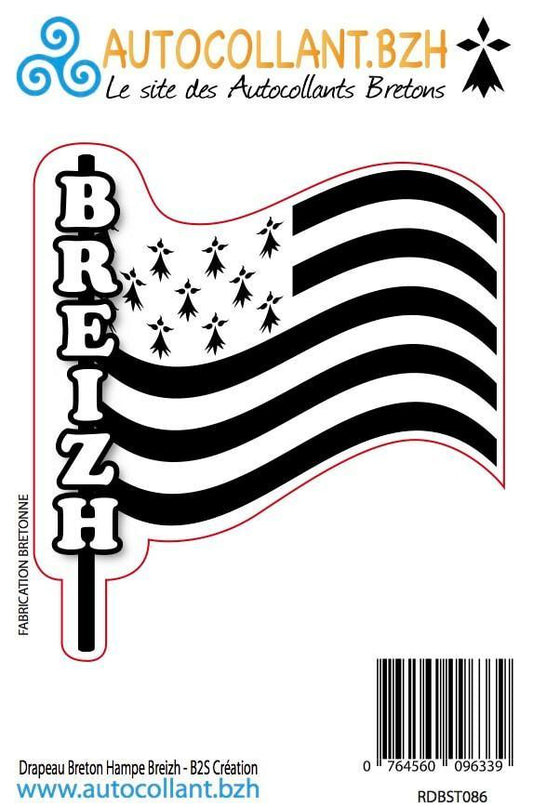 Autocollant Drapeau Breton Hampe Breizh - Autocollant BZH