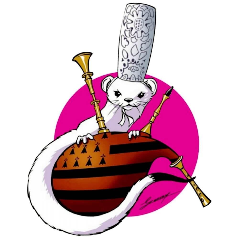 Autocollant Hermine avec Coiffe Bigoudène Fond Rose - Autocollant BZH