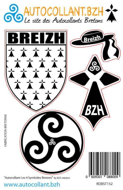 Autocollant Les 4 Symboles Bretons - Autocollant BZH