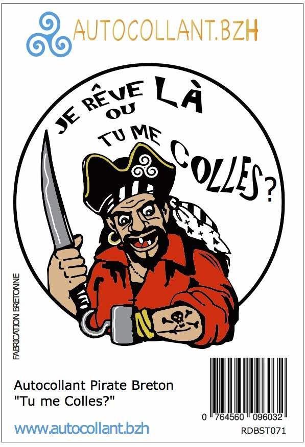 Autocollant Pirate Breton "Tu me Colles?"
