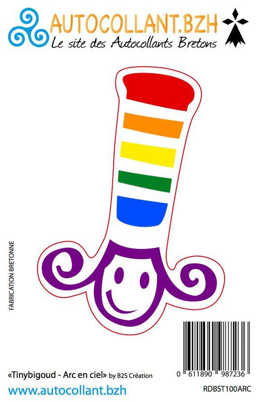 Autocollant TinyBigoud Arc en Ciel - Autocollant BZH