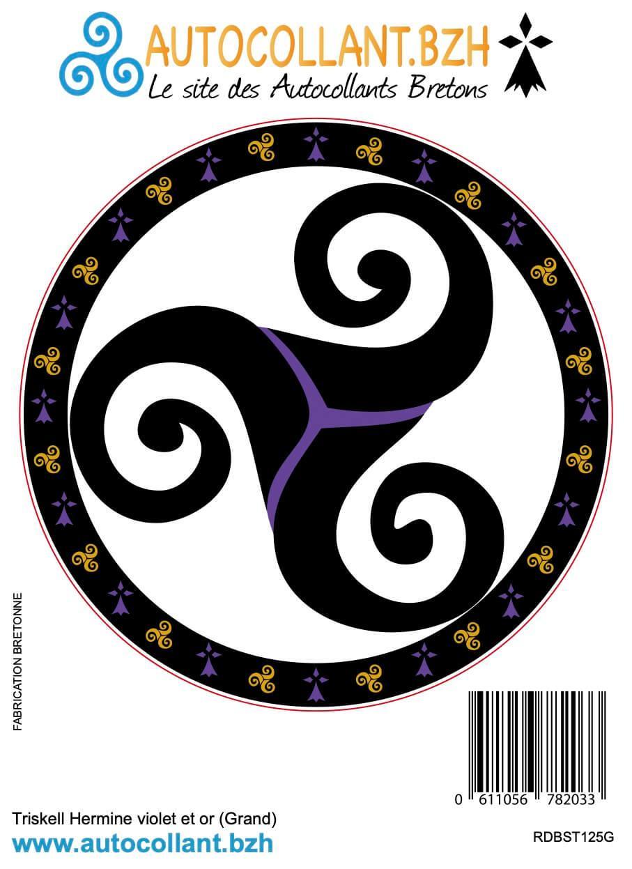Autocollant Triskell Hermine Violet et Or - Autocollant BZH
