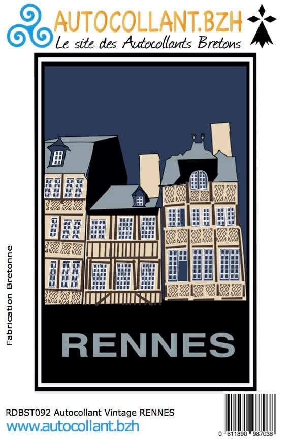 Autocollant Vintage RENNES - Autocollant BZH