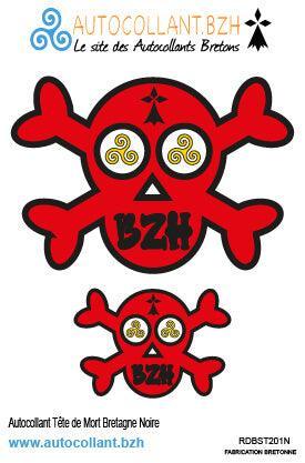 Autocollants Bretons Tête de Mort Bretonne Rouge Noir - Autocollant BZH