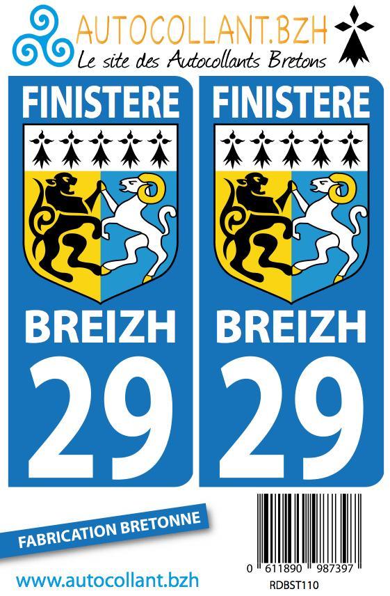Autocollants Plaque Voiture Blason Finistère 29 - Autocollant BZH