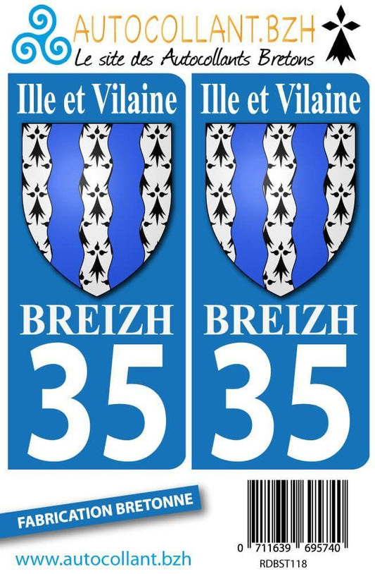 Autocollants Plaques Blason Ille & Vilaine - Autocollant BZH