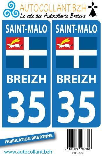 Autocollants Plaques Voiture Drapeau ST Malo - Autocollant BZH