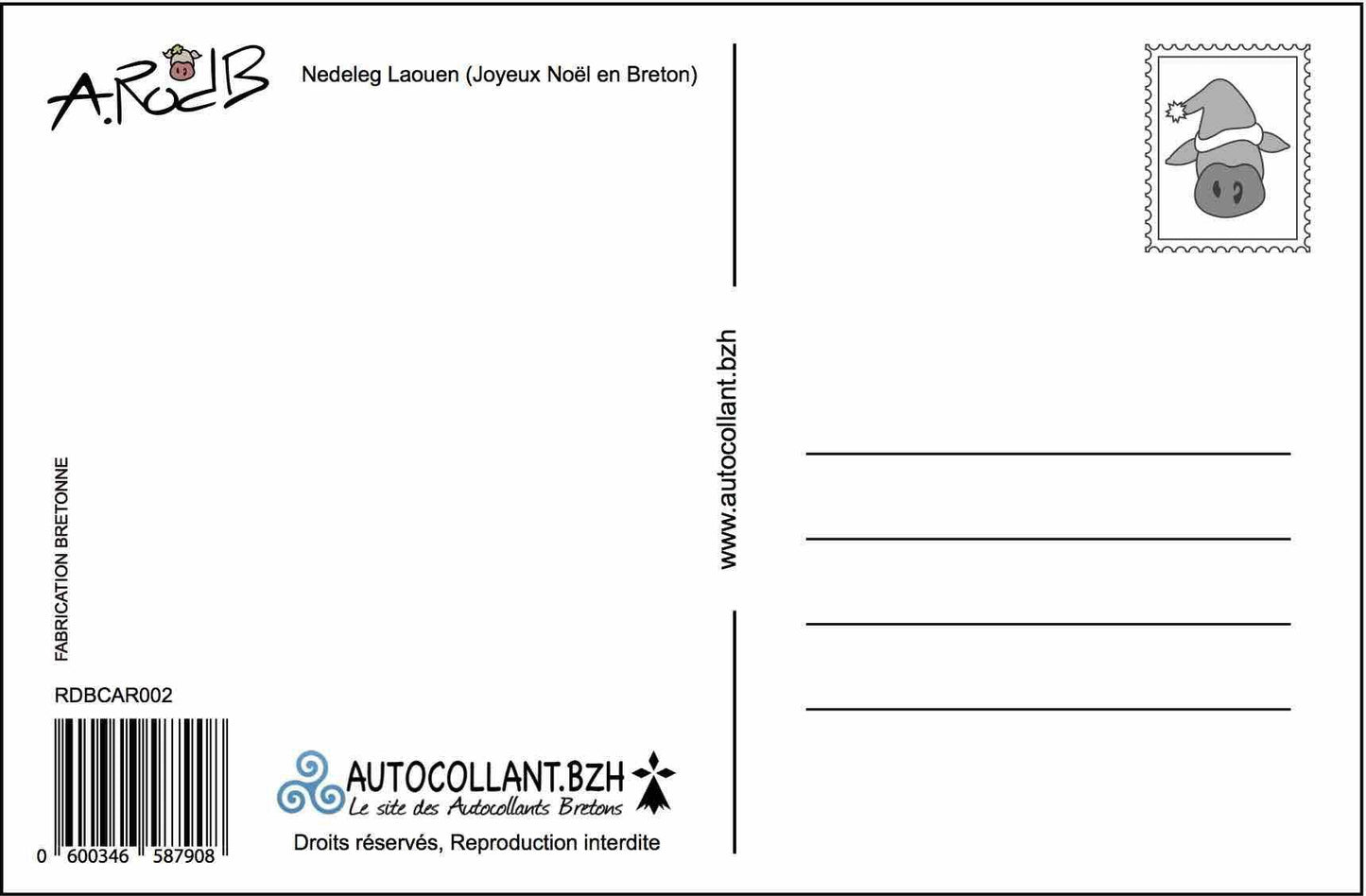 Carte Postale Noël ( 3 couleurs disponibles) - Autocollant BZH